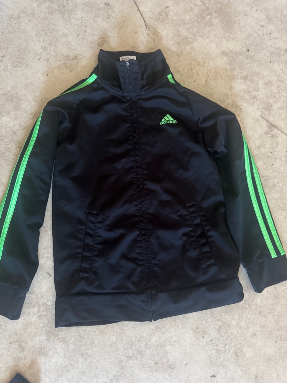 adidas Black Kids Track Jacket with Neon Green Stripes